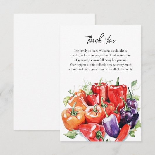 Funeral Memorial Pepper Thank You Note Card Dankeskarte (Vorne/Hinten)