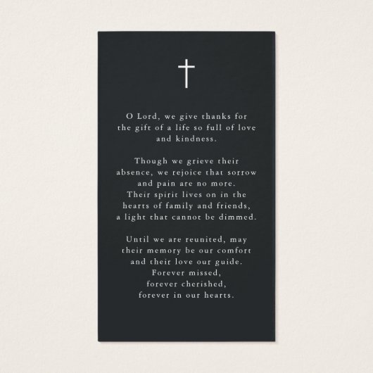 Funeral Memorial Photo Cross Simple Prayer Card (Rückseite)