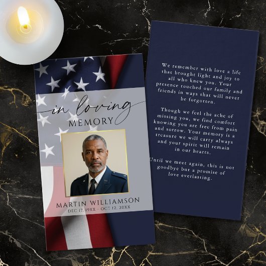 Funeral Military US Flag Photo Prayer Card