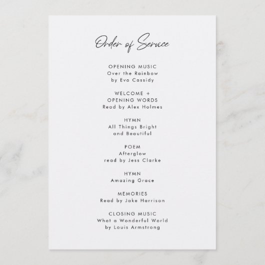 Funeral Order of Service | Celebration of Life Programm (Rückseite)