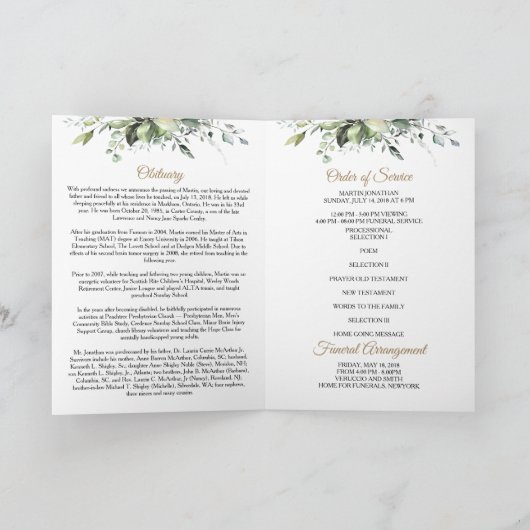 Funeral Order of Service Greenery Memorial Program Programm (Innenseite)