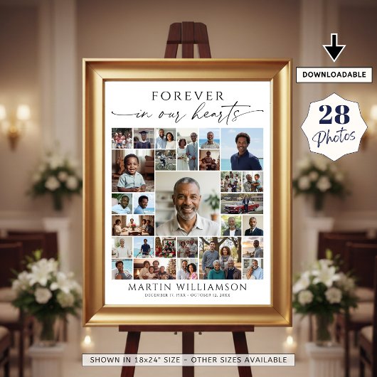 Funeral Photo Collage Forever In Our Hearts Poster