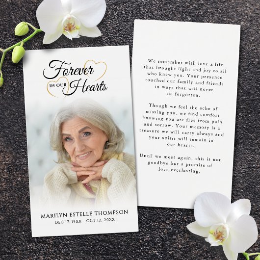 Funeral Photo Forever Hearts Photo Prayer Card