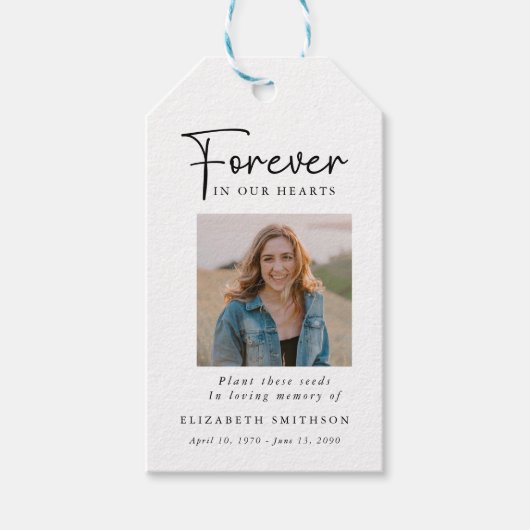 Funeral Photo Forever in our Hearts Poem Prayer Geschenkanhänger (Vorderseite)