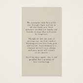 Funeral Photo Sympathy Memorial Prayer Card (Rückseite)