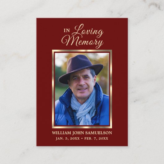 FUNERAL PRAYER DANKE IHNEN, DASS SIE Burgund Red F Visitenkarte (Vorderseite)