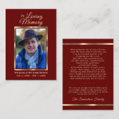 FUNERAL PRAYER DANKE IHNEN, DASS SIE Burgund Red F Visitenkarte (Vorne/Hinten)