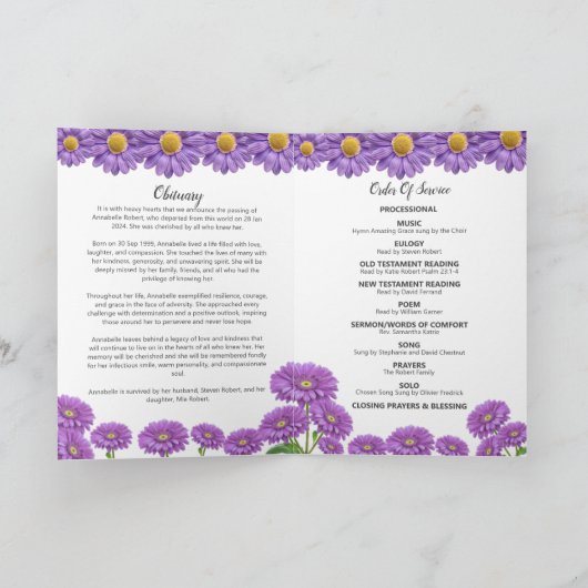 Funeral Program - Purple Gerberas Design Programm (Innenseite)