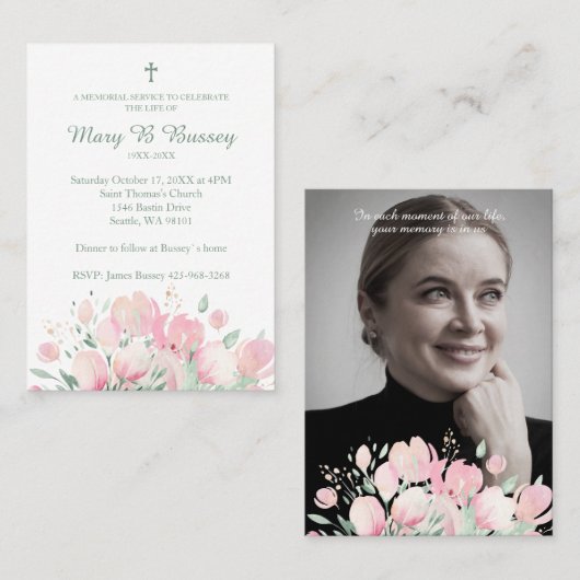 Funeral Romantic Wildflower to Remember Loved Ones Visitenkarte (Vorne/Hinten)