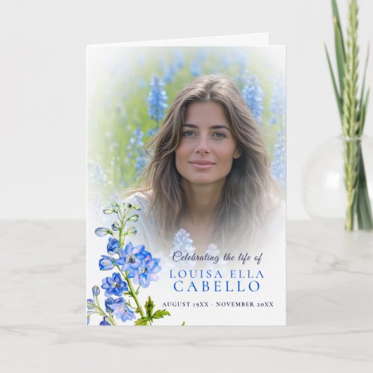 Funeral service program blue delphinium photos programm (Vorderseite)