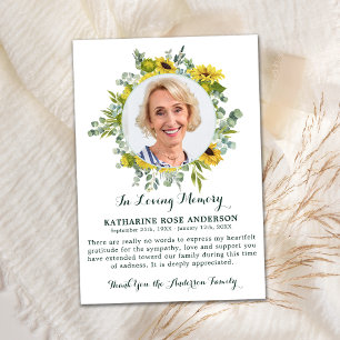 Funeral Sunflower Eucalyptus Photo Sympathy Dankeskarte