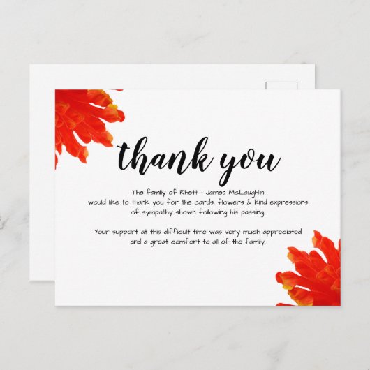 Funeral Sympathy Thank you Card Postkarte (Vorne/Hinten)