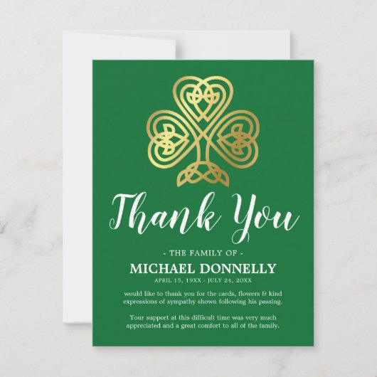 Funeral Thank You Note | Celtic Shamrock Dankeskarte (Vorderseite)