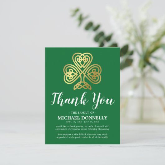 Funeral Thank You Note | Celtic Shamrock Dankeskarte (Stehend Vorderseite)