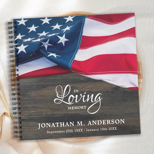 Funeral Veteran Memorial American Flag GastBook Notizblock