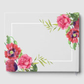 Funeral Watercolor Red and Pink Flowers Grey Gästebuch (Rückseite)