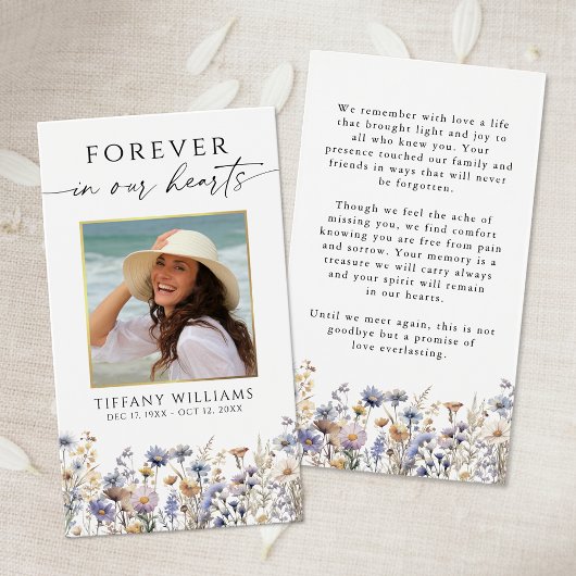 Funeral Wildflower Forever Hearts Prayer Card