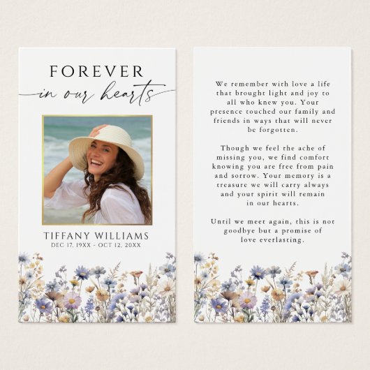 Funeral Wildflower Forever Hearts Prayer Card (Vorne & Hinten)
