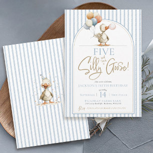 FÜNF Albern Gänse Niedlich Pinstripe Junge 4. Gebu Einladung
