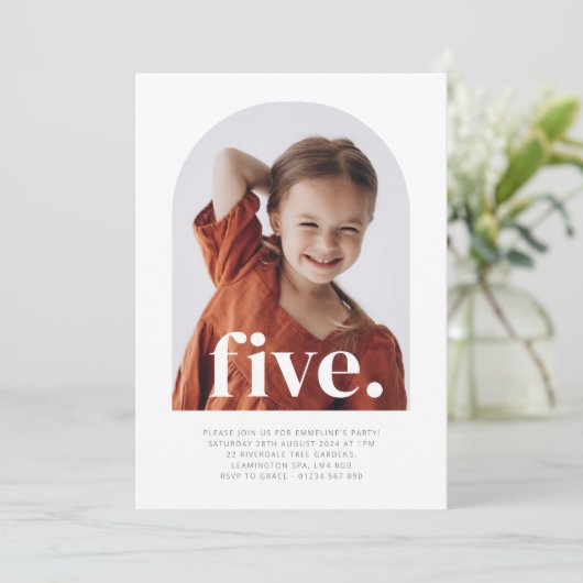 Fünf Arted Foto zum Geburtstag Einladung (Stehend Vorderseite)