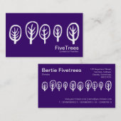 Fünf Bäume - Weiß auf dunkel Lila Visitenkarte (Vorne/Hinten)