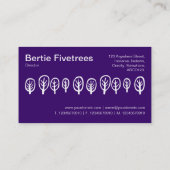 Fünf Bäume - Weiß auf dunkel Lila Visitenkarte (Rückseite)