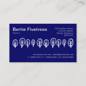 Fünf Bäume - weiß auf dunkelblau Visitenkarte (Rückseite)