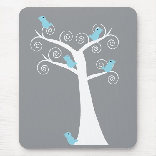 Fünf blaue Vögel in einem Baummousepad Mousepad (Vorne)