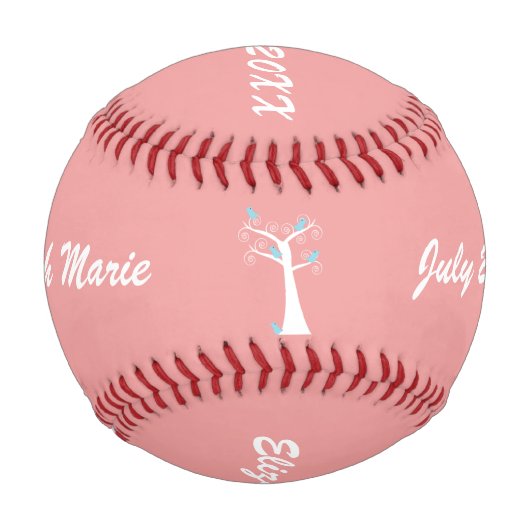 Fünf blaue Vögel in einem Baumrosa, anpassbar Baseball (Rückseite)