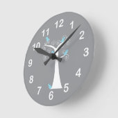 Fünf blaue Vögel in einer Baumwall-Uhr Runde Wanduhr (Winkel)