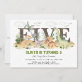 FÜNF | Boy Dinosaurier 5. Geburtstagsparty Einladung (Vorderseite)