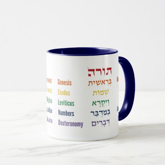 Fünf Bücher der Tora/Bibel auf Hebräisch, Englisch Tasse (VorderseiteRechts)
