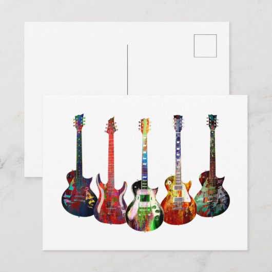 Fünf bunte Gitarren Postkarte (Vorne/Hinten)