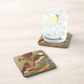 Fünf bunte Tier-Vögel auf einem Zweig Untersetzer (Rechte Seite)