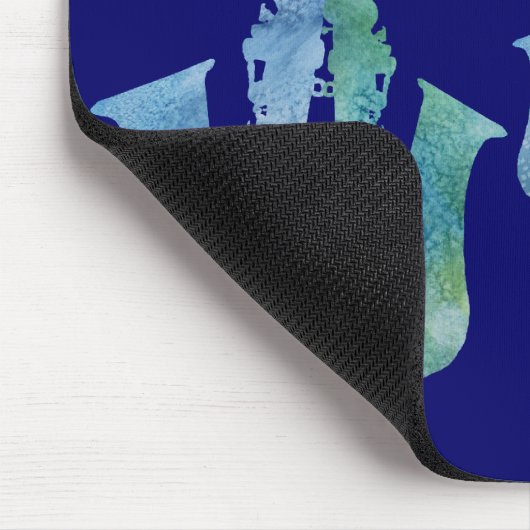 Fünf coole blaue Saxes Mousepad (Ecke)