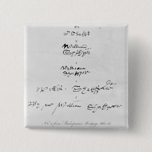 Fünf echte Autogramme von William Shakespeare Button (Vorderseite)