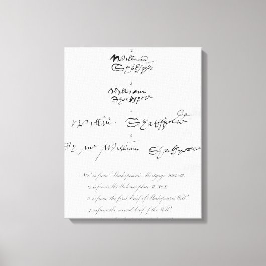 Fünf echte Autographien von William Shakespeare Leinwanddruck (Vorderseite)