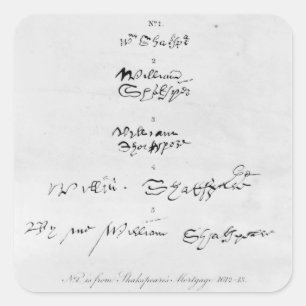 Fünf echte Autographien von William Shakespeare Quadratischer Aufkleber