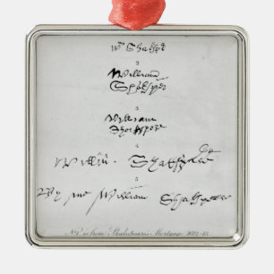 Fünf echte Autographien von William Shakespeare Silbernes Ornament