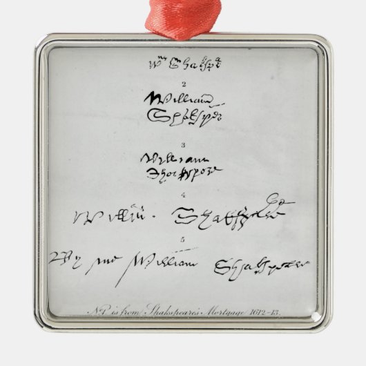 Fünf echte Autographien von William Shakespeare Silbernes Ornament (Vorne)