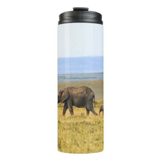 FÜNF ELEFANS AUF BROWN GRASS THERMOSBECHER (Vorderseite)
