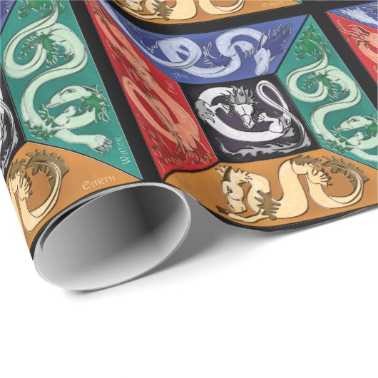Fünf elementare Drachen Geschenkpapier (Rolleneckpunkt)