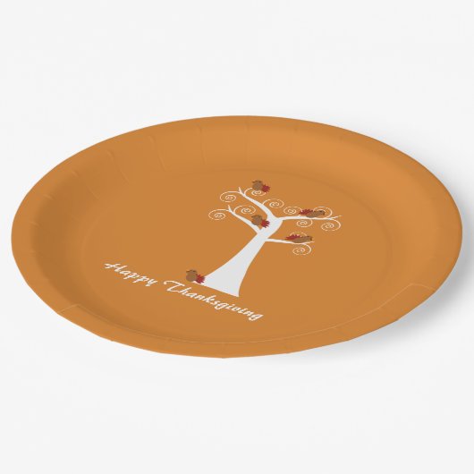 Fünf Erntedank Truthühner in einem Baum Pappteller (Schrägansicht)