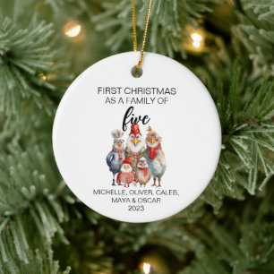 Fünf erste Weihnachtshühnerfamilie Keramik Ornament