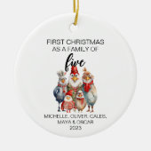 Fünf erste Weihnachtshühnerfamilie Keramik Ornament (Vorne)