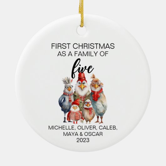 Fünf erste Weihnachtshühnerfamilie Keramik Ornament (Hinten)