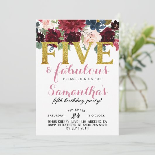 Fünf & fabelhafte Mädchen zum Geburtstag Einladung (Stehend Vorderseite)
