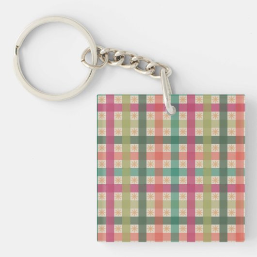 Fünf-Farben-Gingham-Muster plus Schneeflocken Schlüsselanhänger (Vorderseite)