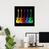 Fünf farbenfrohe E-Gitarren Poster (Heimbüro)