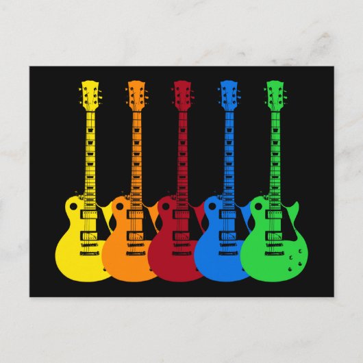 Fünf farbenfrohe E-Gitarren Postkarte (Vorderseite)